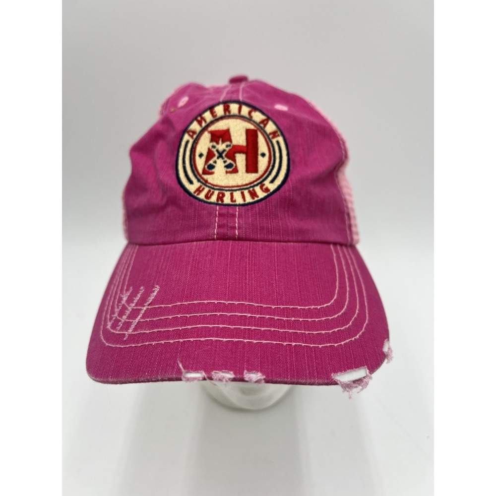 American Hurling Pink Distressed Mesh Trucker Hat Adjustable Baseball Cap
